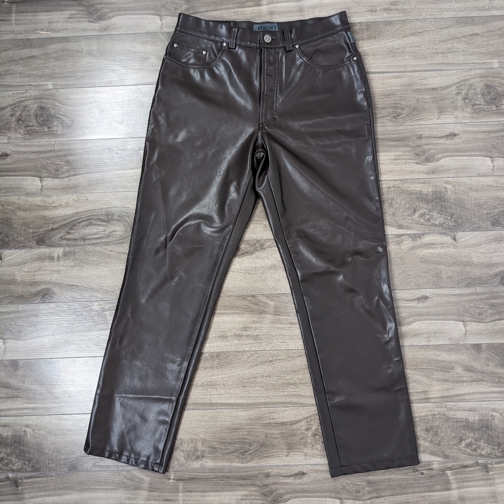 Versace Jeans Couture Authentic Y2K Vintage Faux Leather Pants Size 10